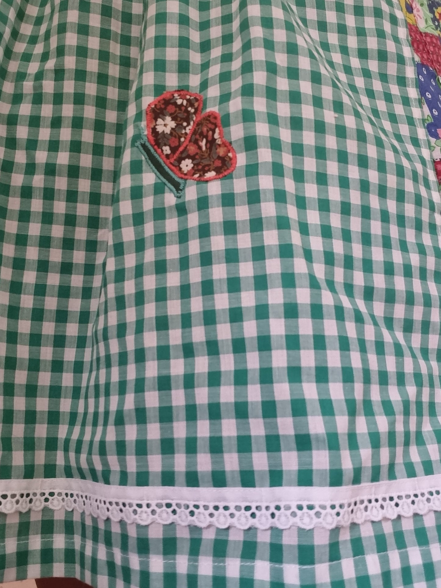 Green Gingham Pinnie With Appliqué