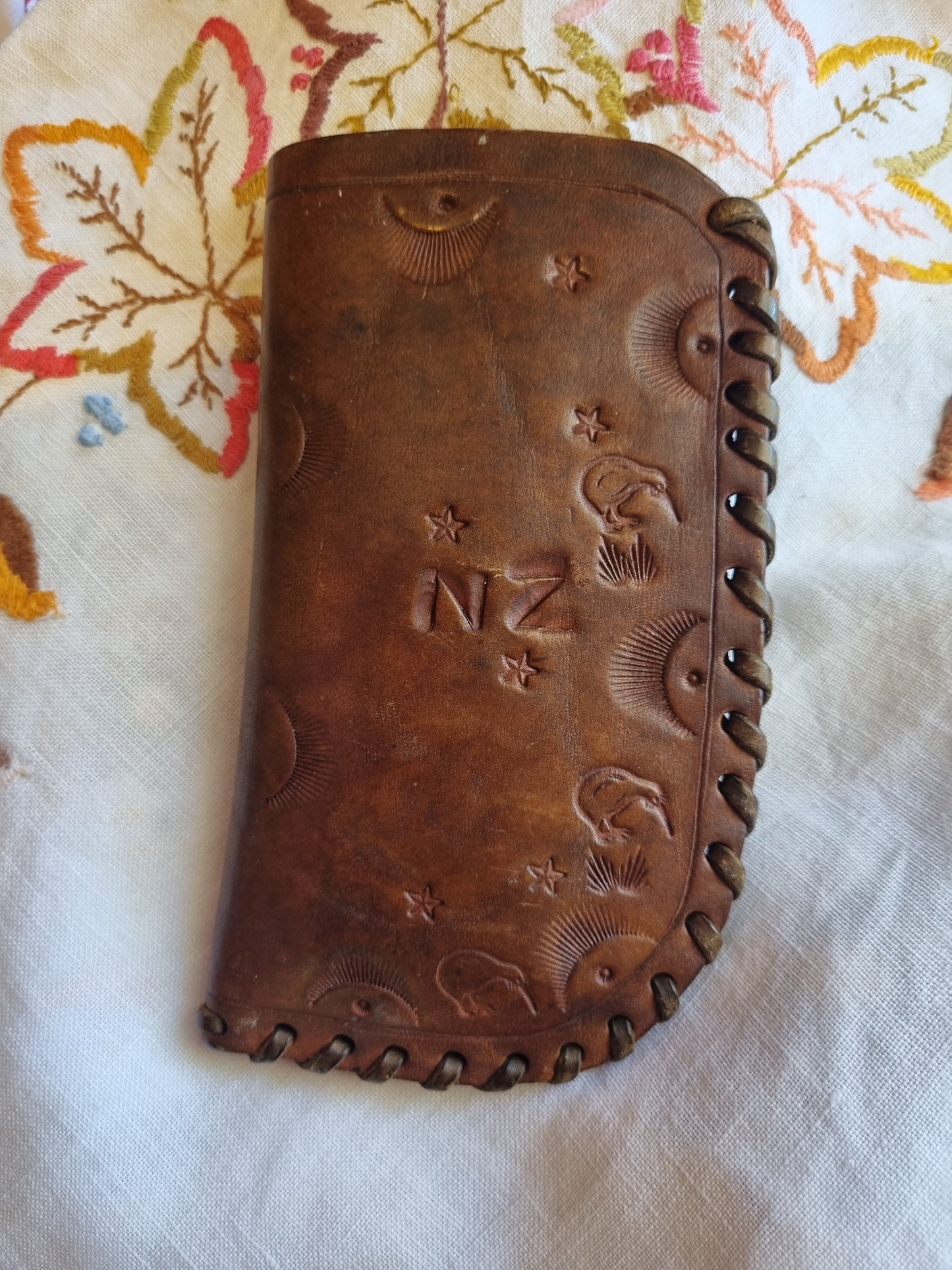 Kiwiana Tooled Leather Sunglass Pouch