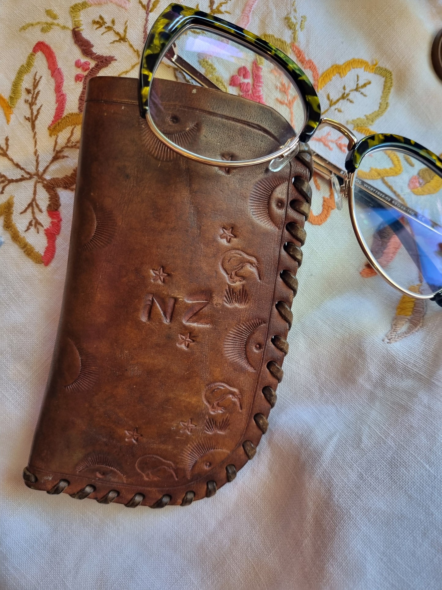 Kiwiana Tooled Leather Sunglass Pouch