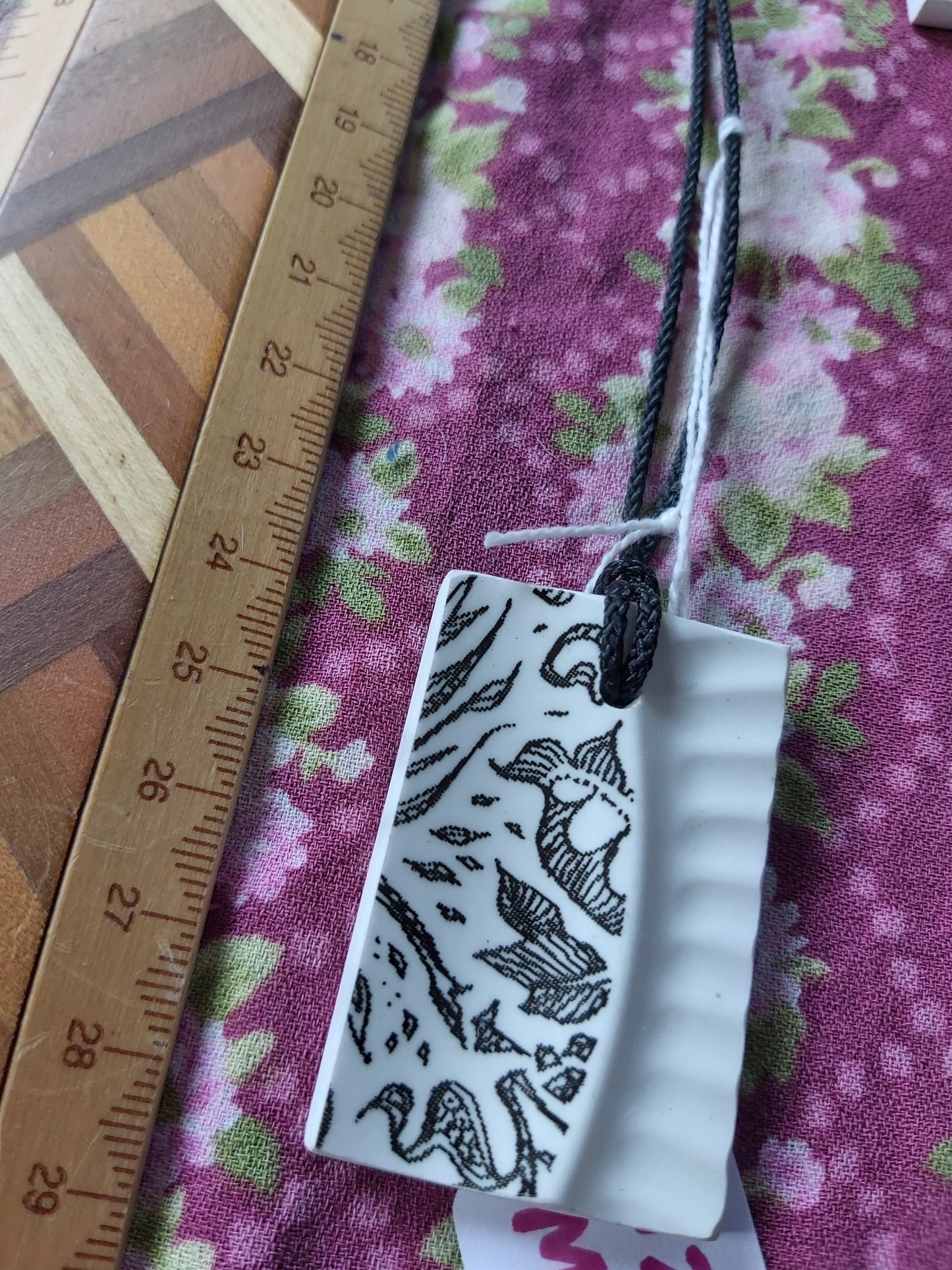 NEW Upcycled Ceramic Earrings and Pendant Set - Crown Lynn Kashmir, against purple floral backdrop.