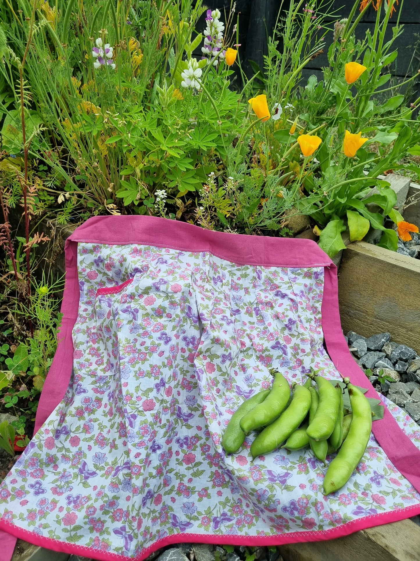 Apron Pinnie - Pink Floral with Butterflies