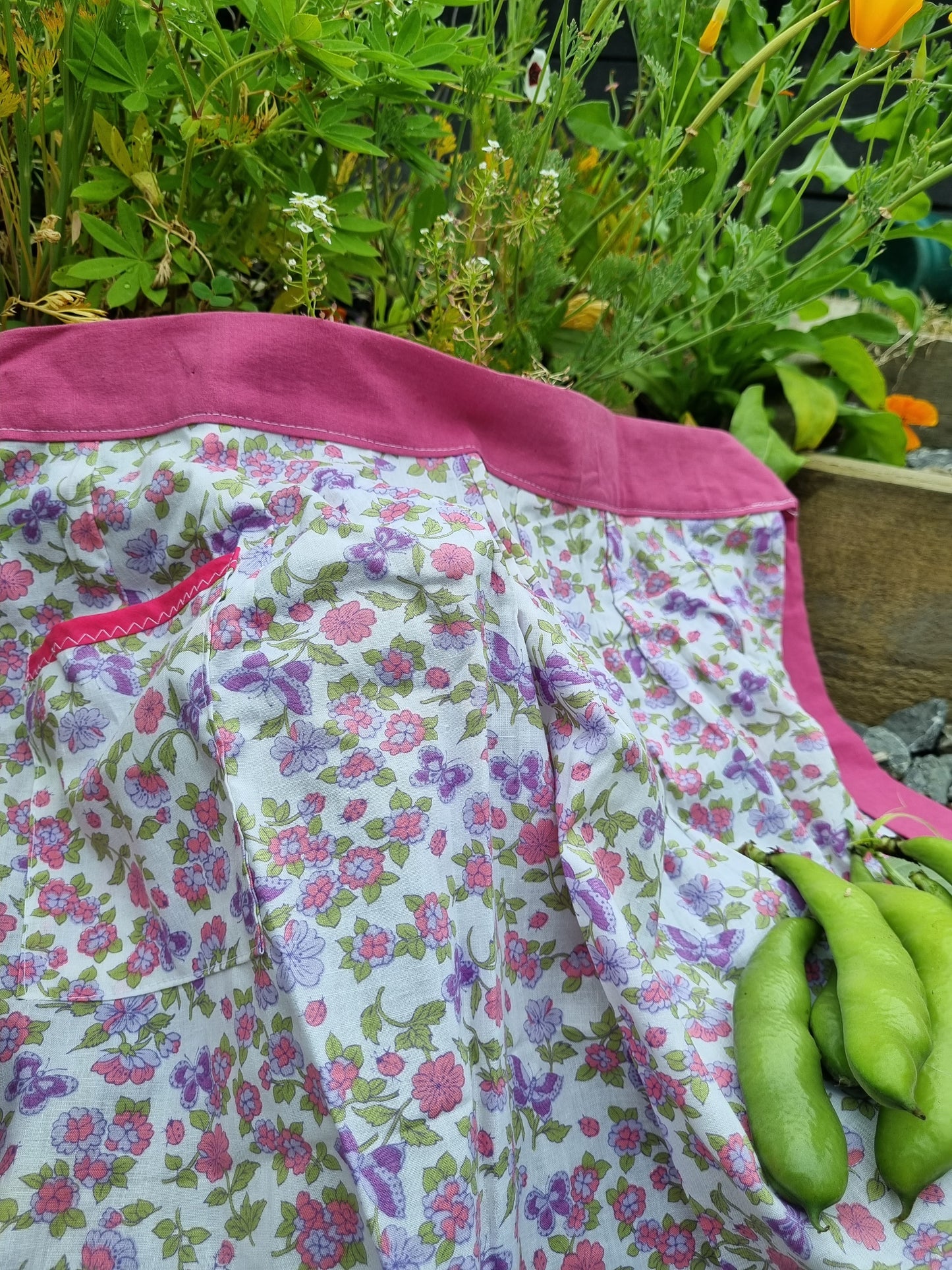 Apron Pinnie - Pink Floral with Butterflies