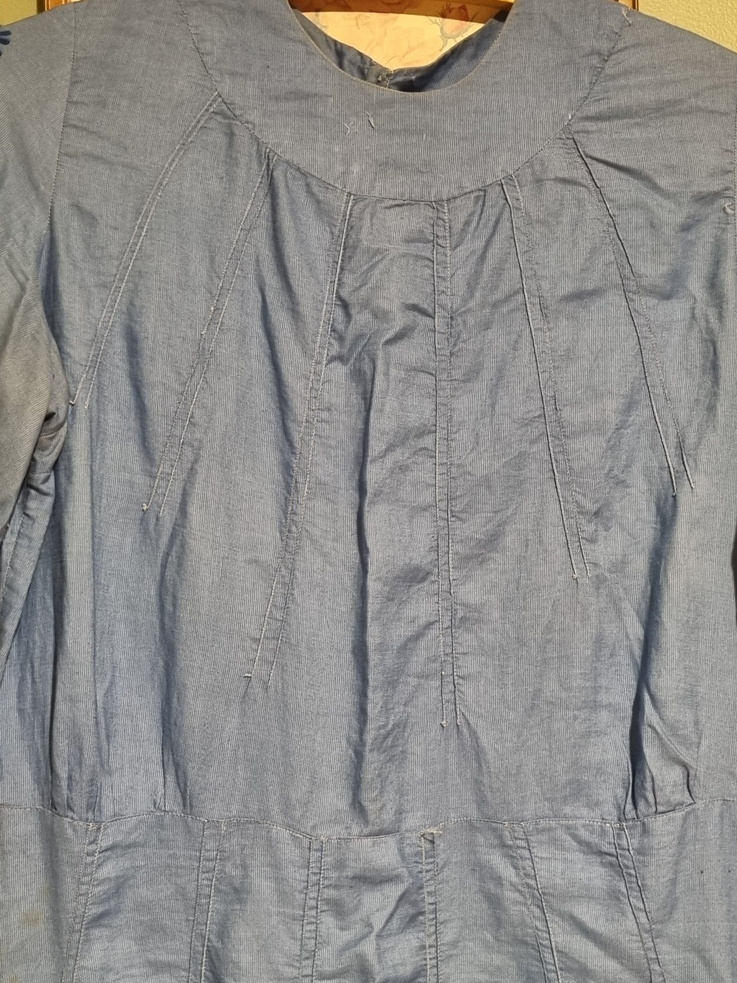 True 1930s Dress - Cornflower Blue With Floral Embroidery (M)