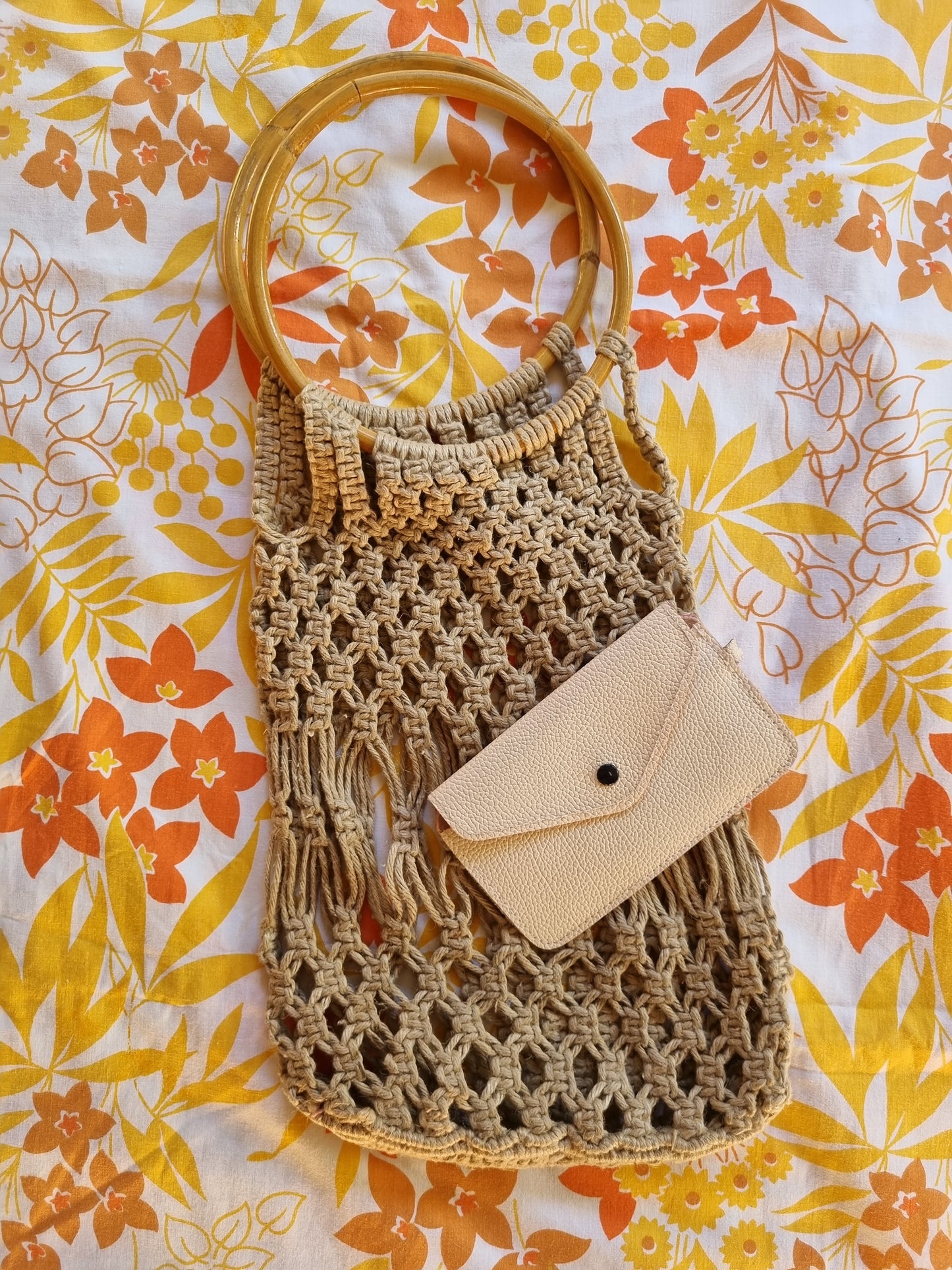 Macrame Handbag with Cane Handles