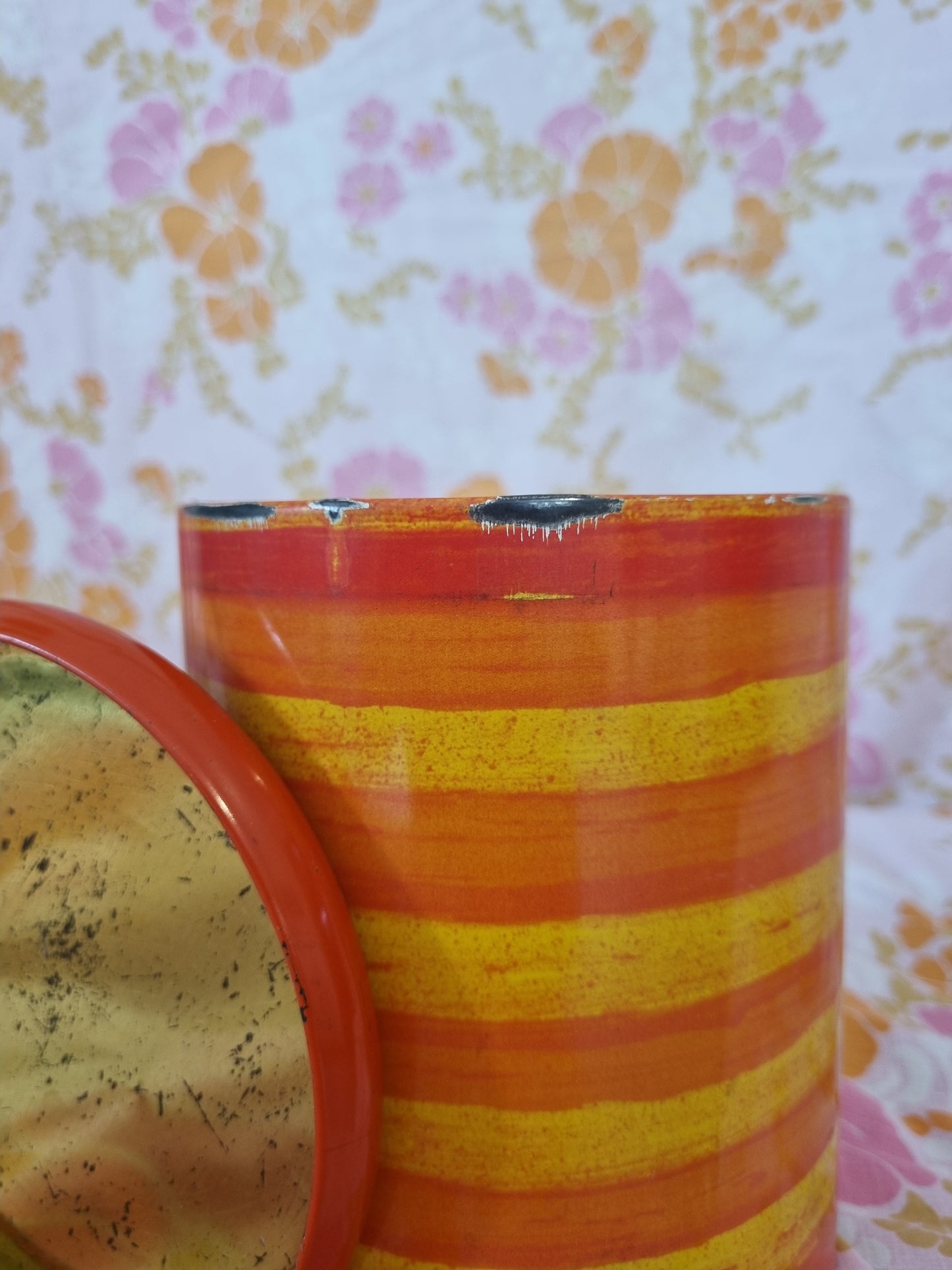 Vintage Tin - Orange Striped Cannister