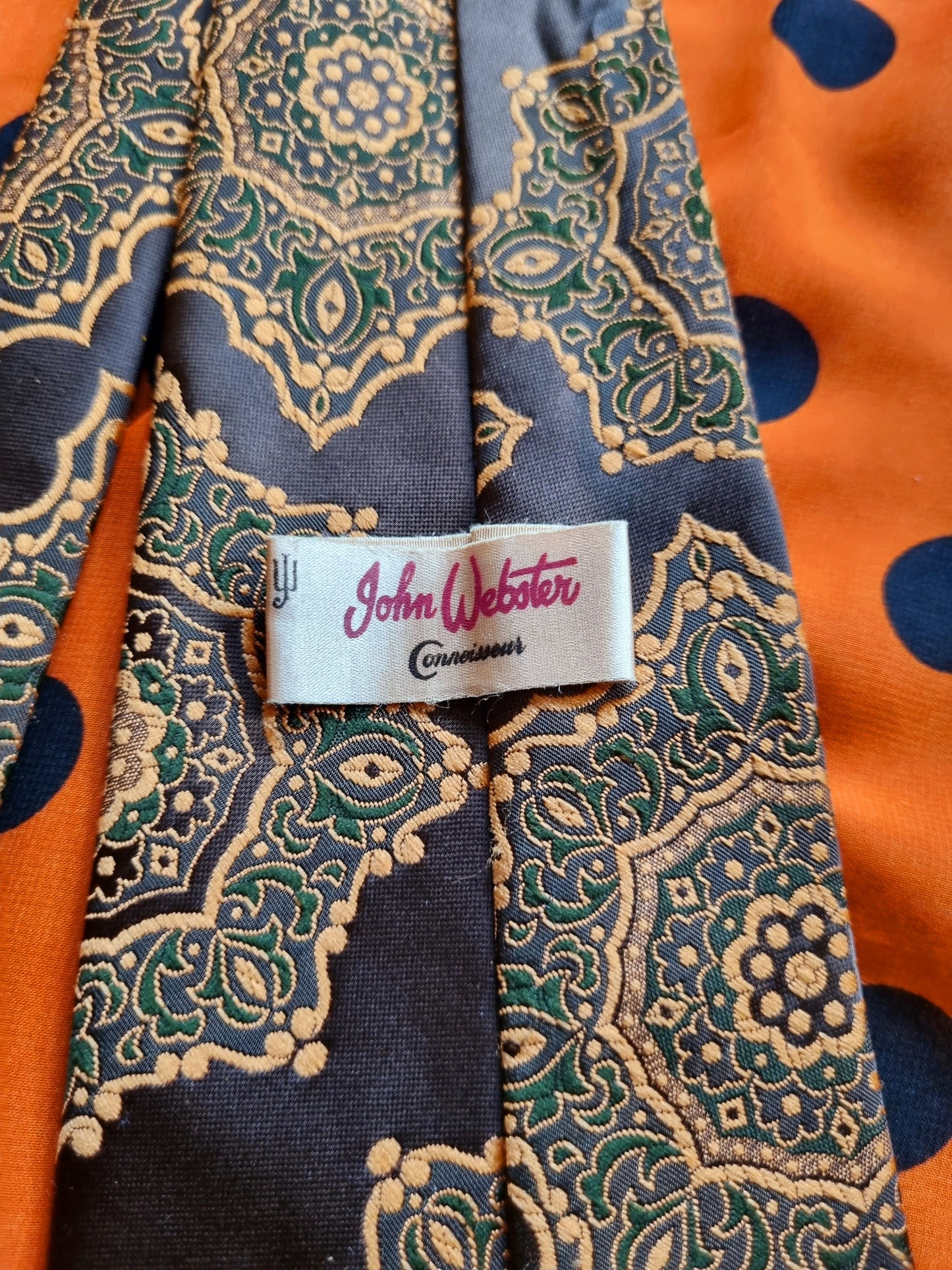 John Webster Tie - Brown with Orange Mandala Patterns