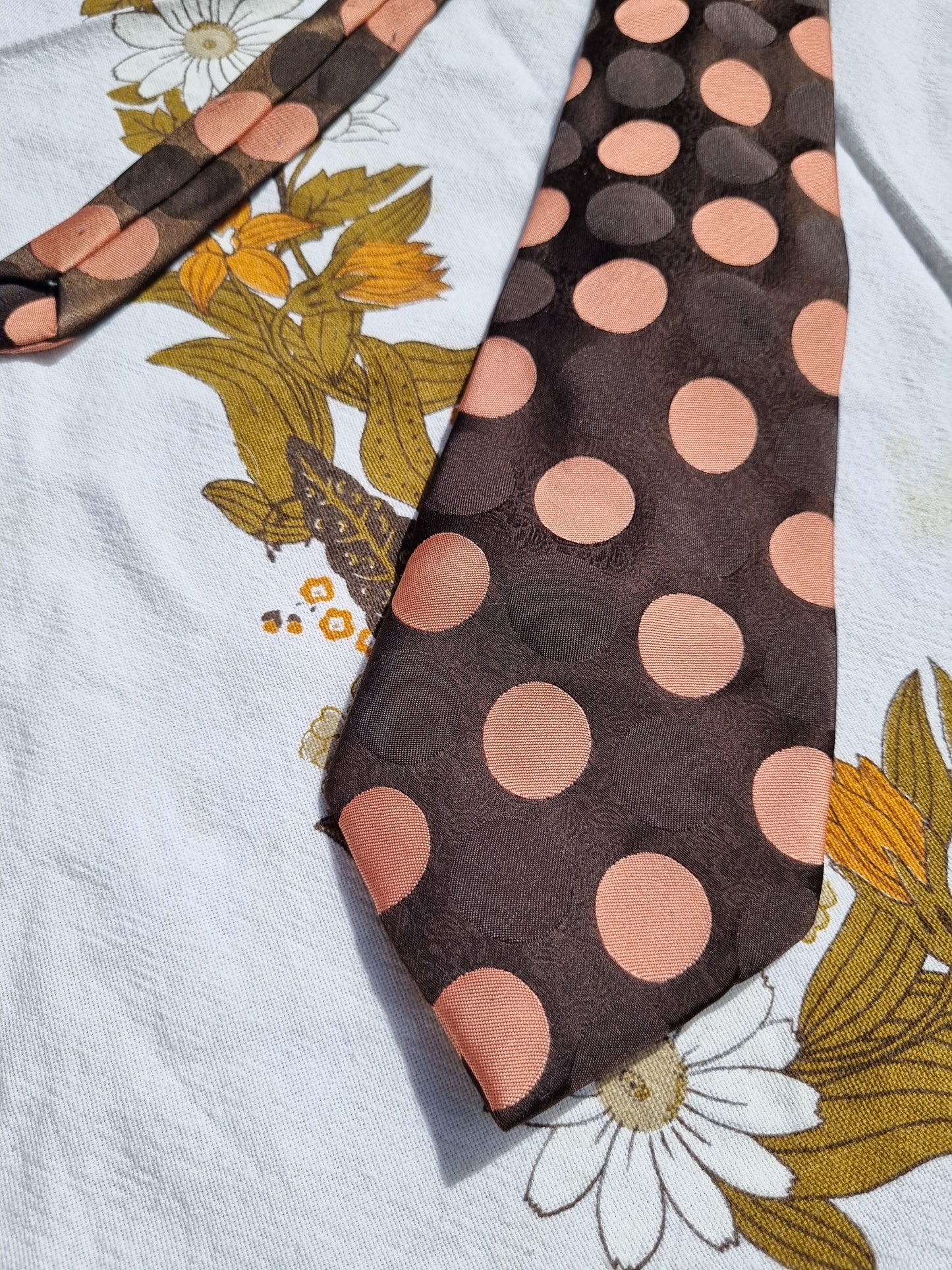 Brown and Peach Polkadot Tie