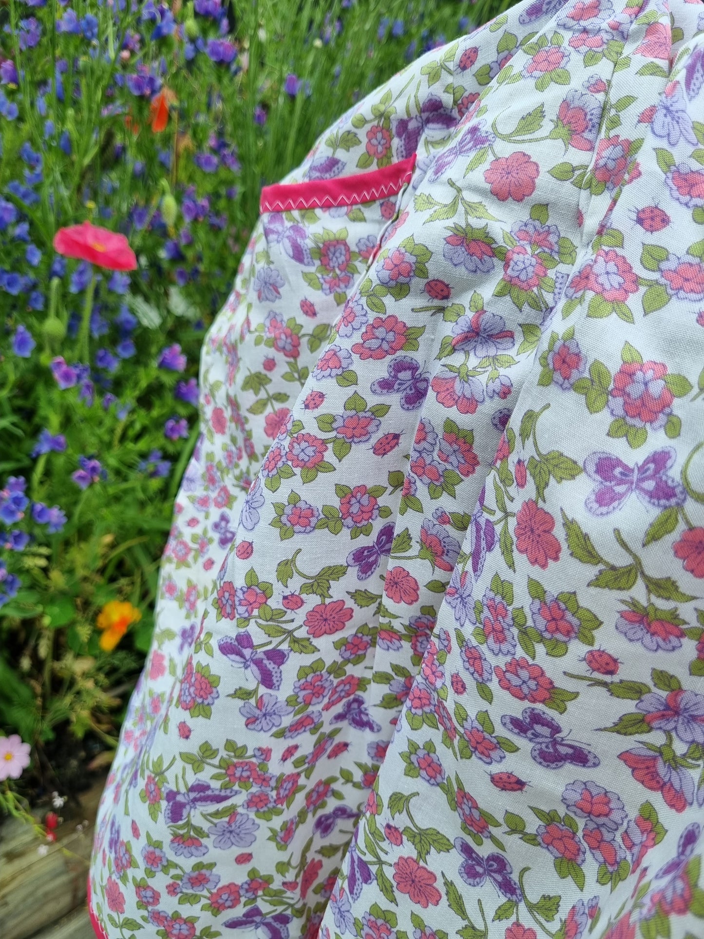 Apron Pinnie - Pink Floral with Butterflies