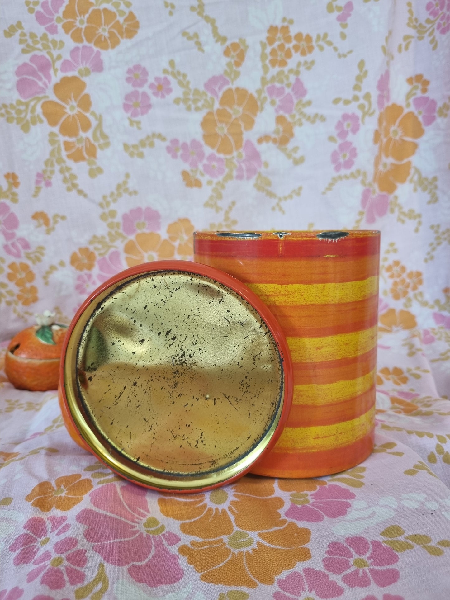 Vintage Tin - Orange Striped Cannister