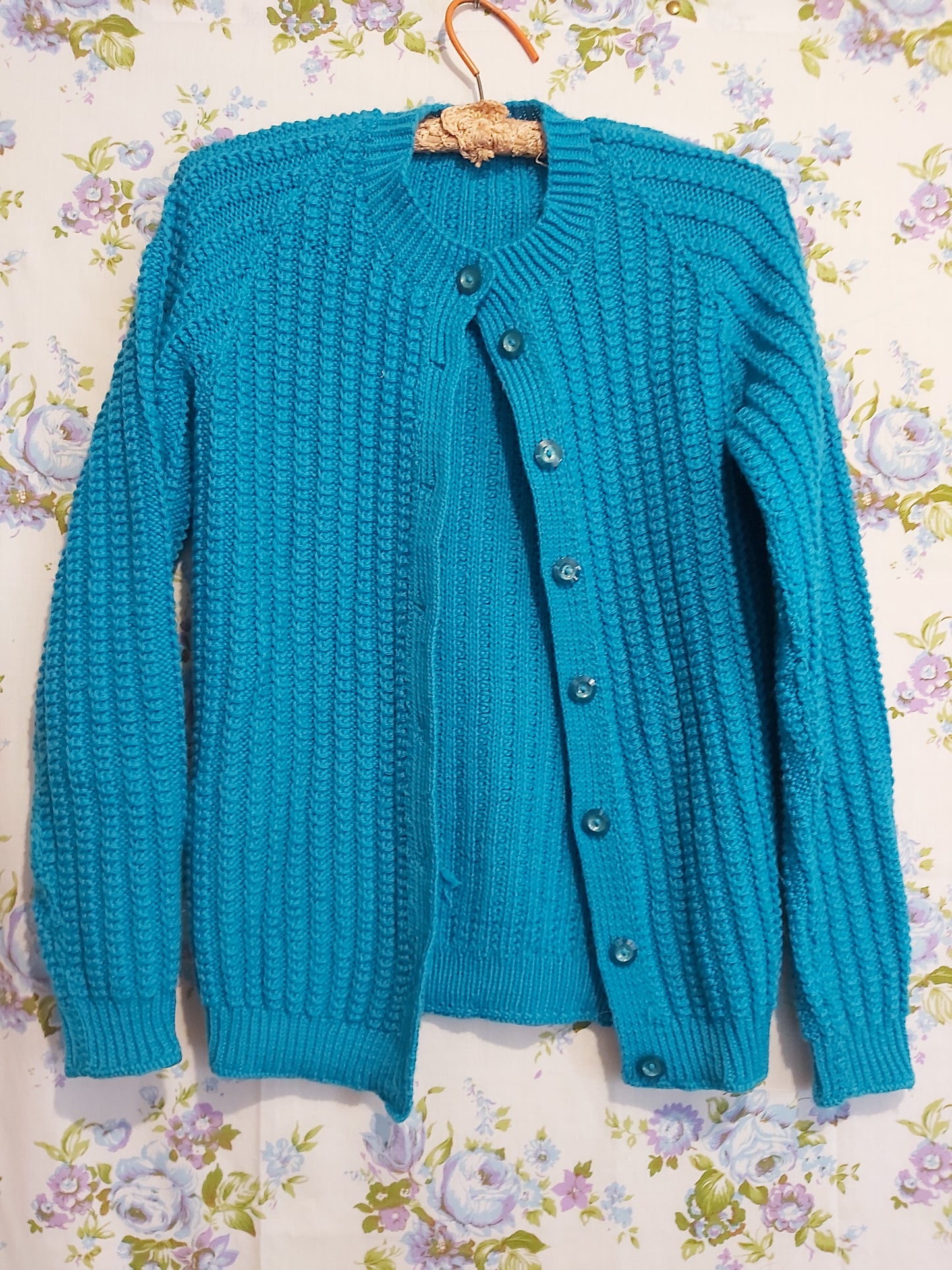CLEARANCE Blue Handknit Cardigan (Medium)