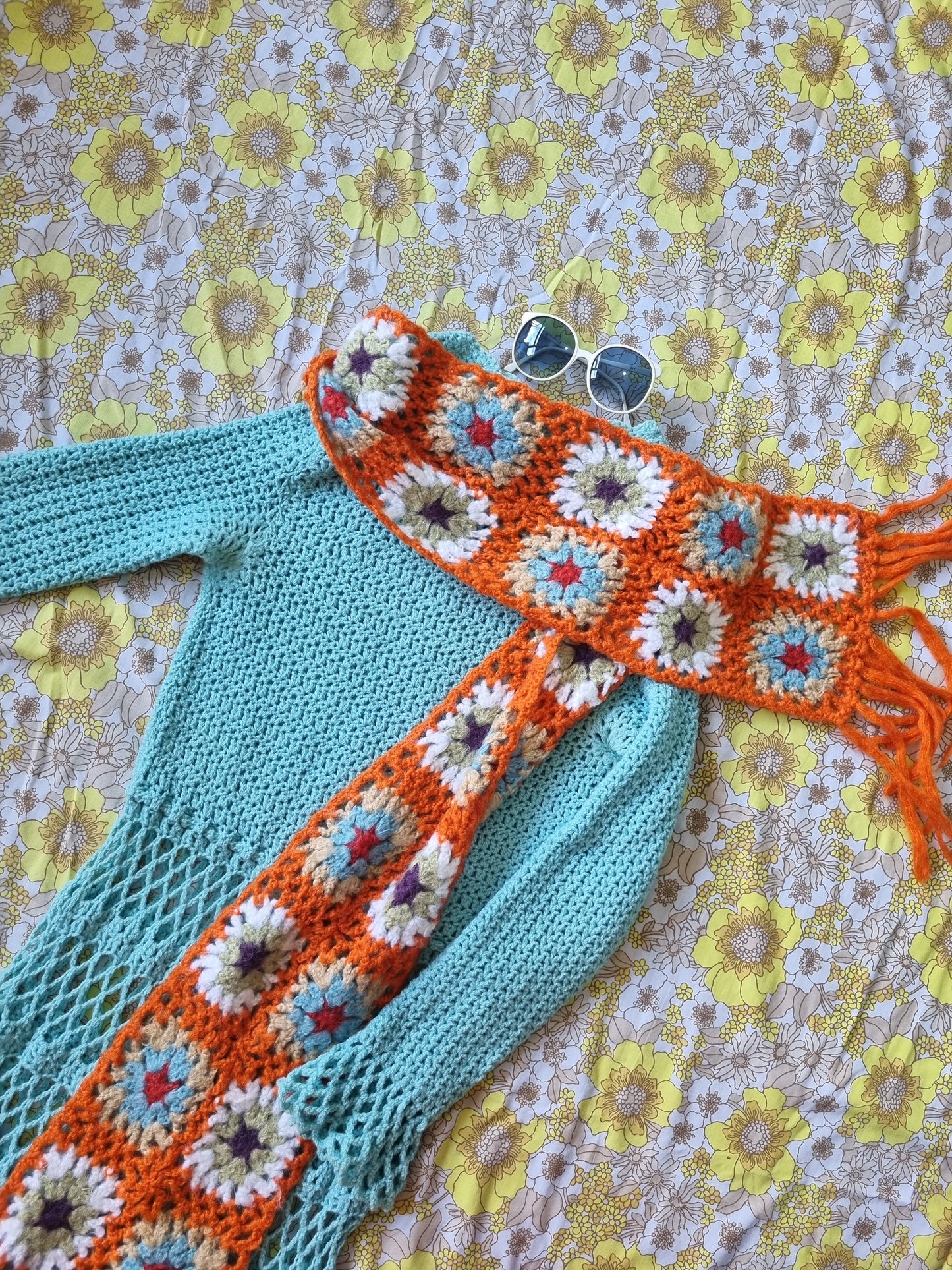 Vintage Crochet Wool Dress (Blue)