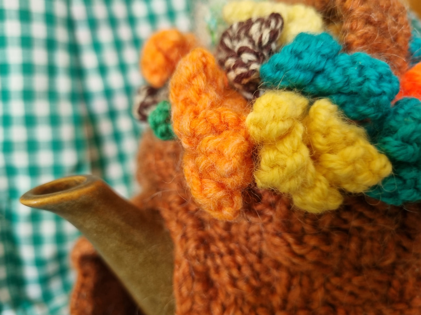 Handknit Tea Cosy With Flowers - Regular Size
