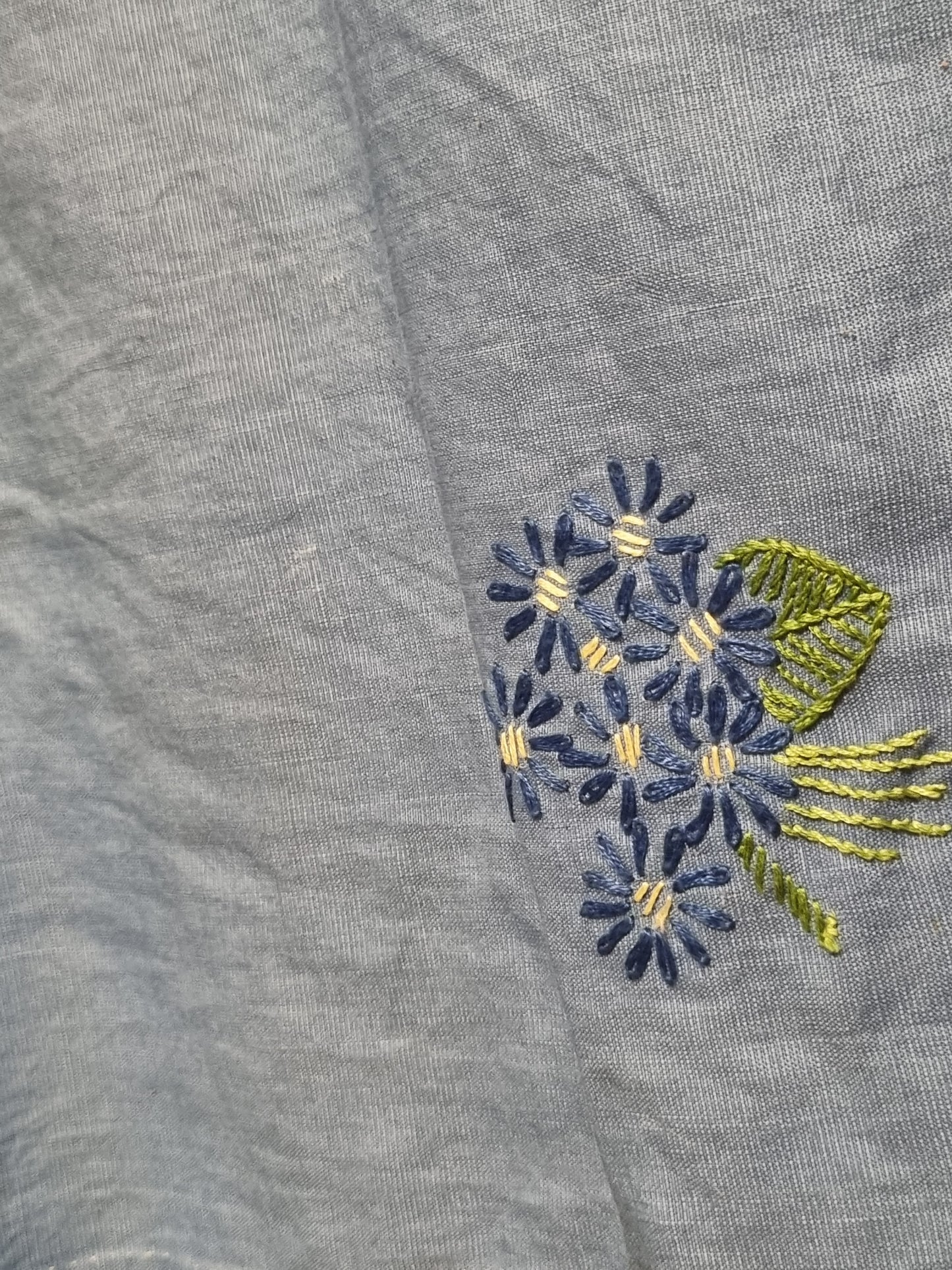 True 1930s Dress - Cornflower Blue With Floral Embroidery (M)