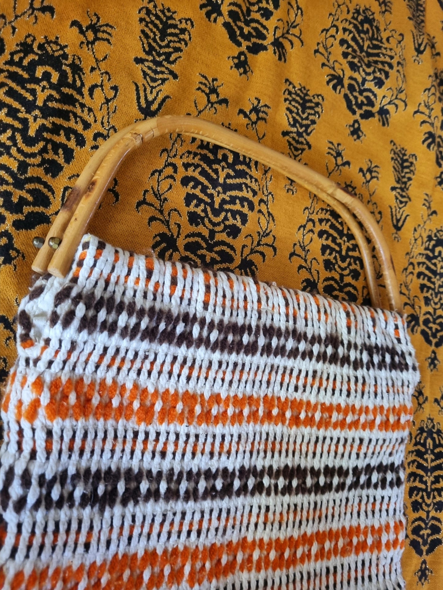 Vintage Bag - Bamboo Handles with Woven Fabric