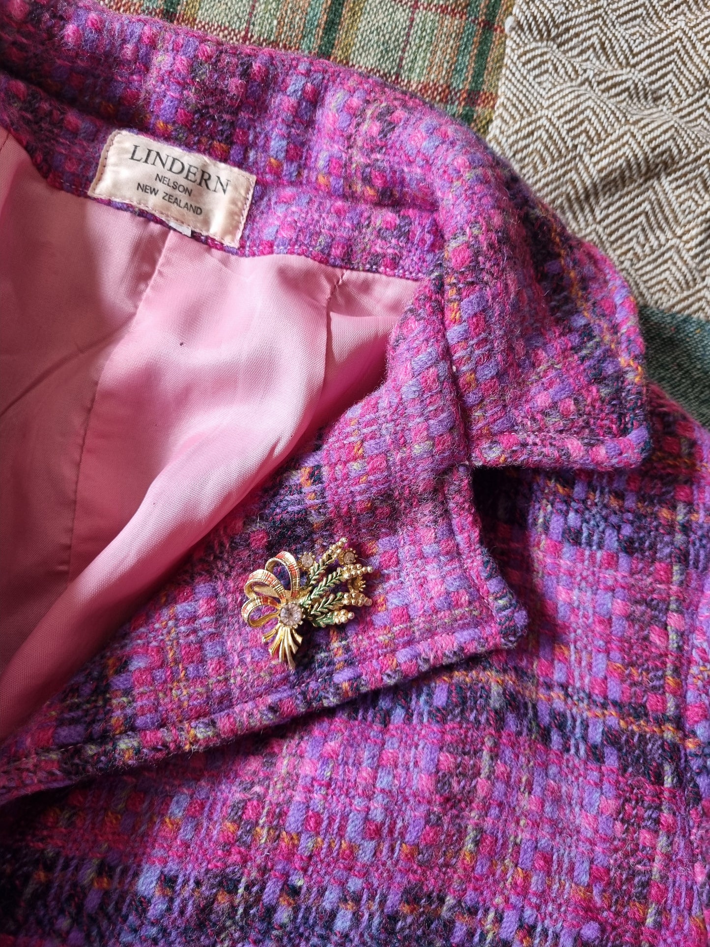 Pink Plaid Vintage Tweed Blazer