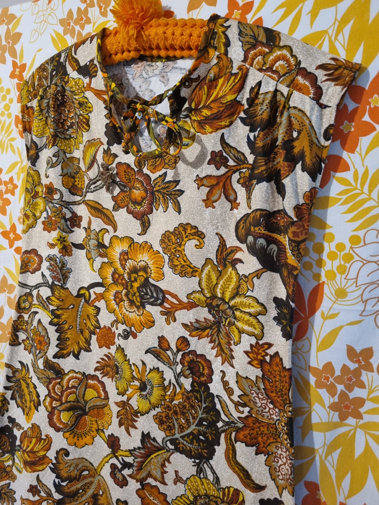 Homemade Dress (New) - Vintage Orange and Brown Floral