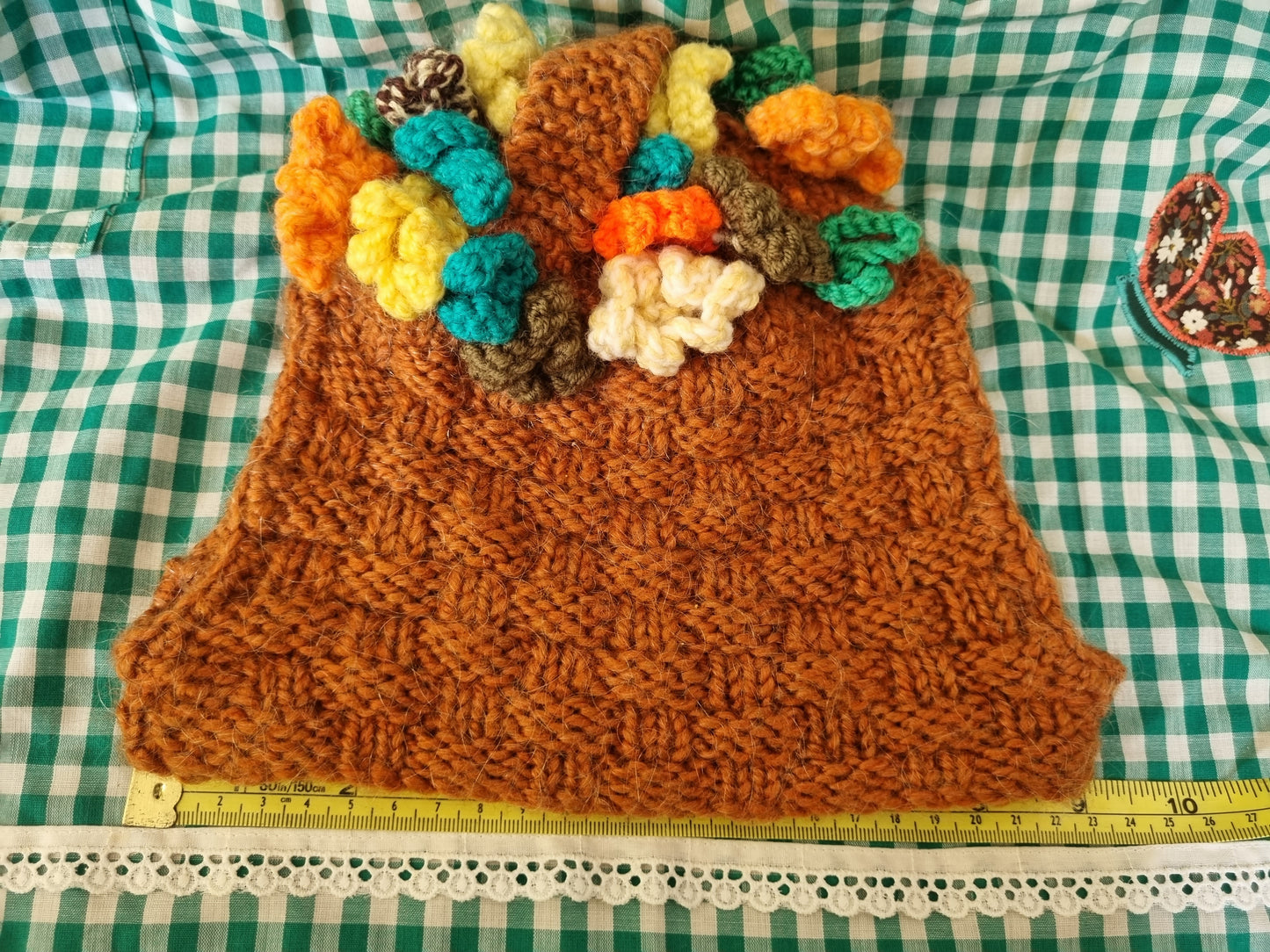 Handknit Tea Cosy With Flowers - Regular Size