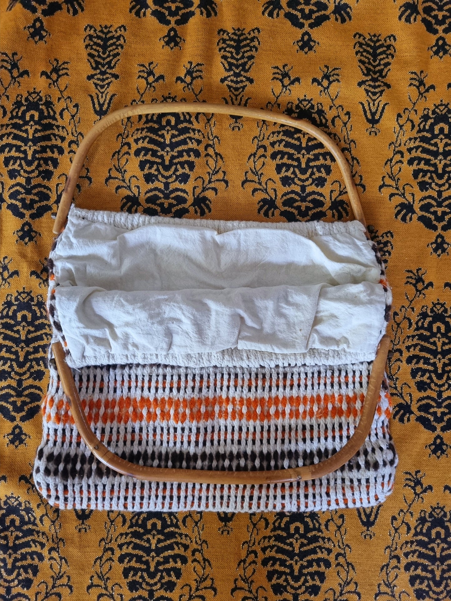 Vintage Bag - Bamboo Handles with Woven Fabric