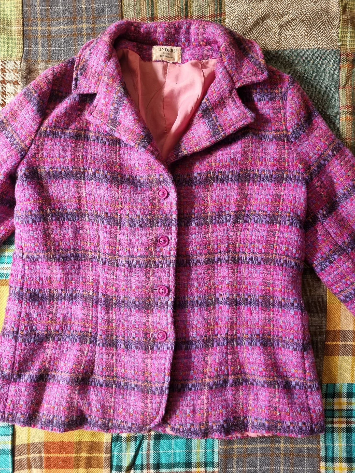 Pink Plaid Vintage Tweed Blazer