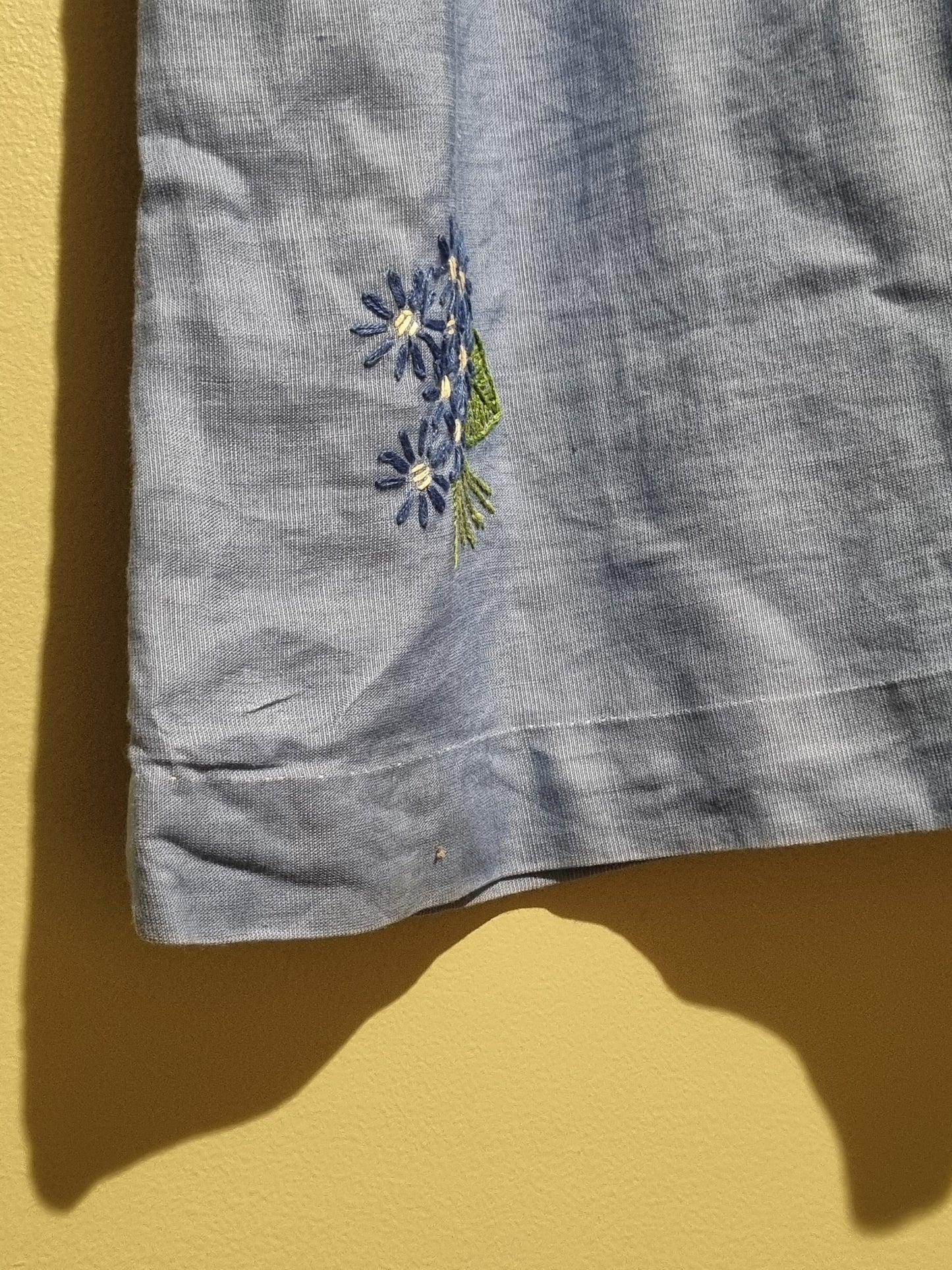 True 1930s Dress - Cornflower Blue With Floral Embroidery (M)