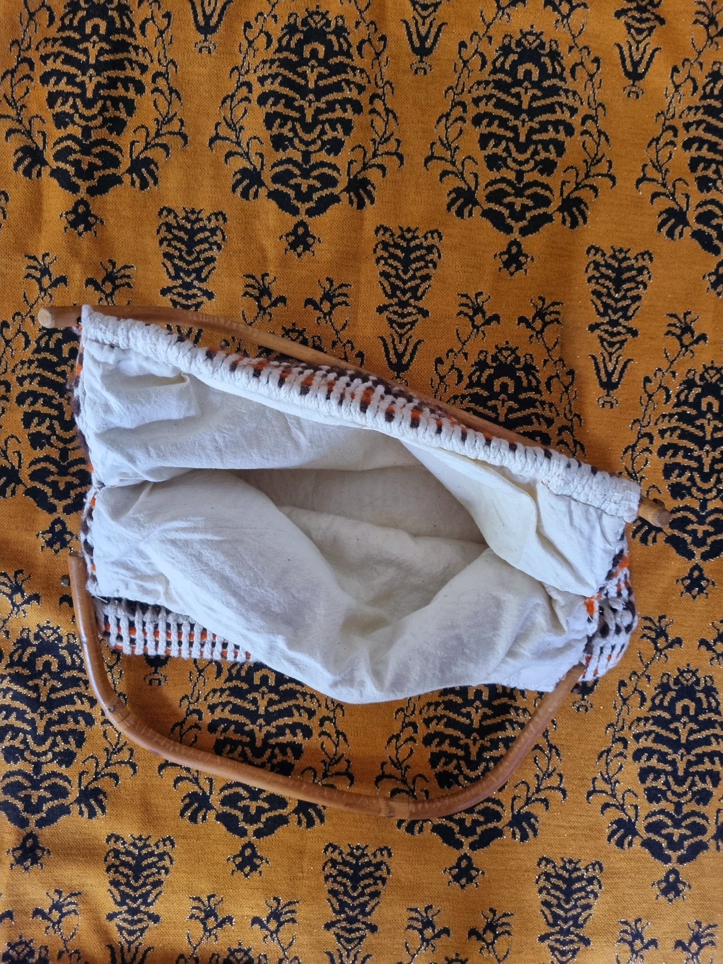 Vintage Bag - Bamboo Handles with Woven Fabric