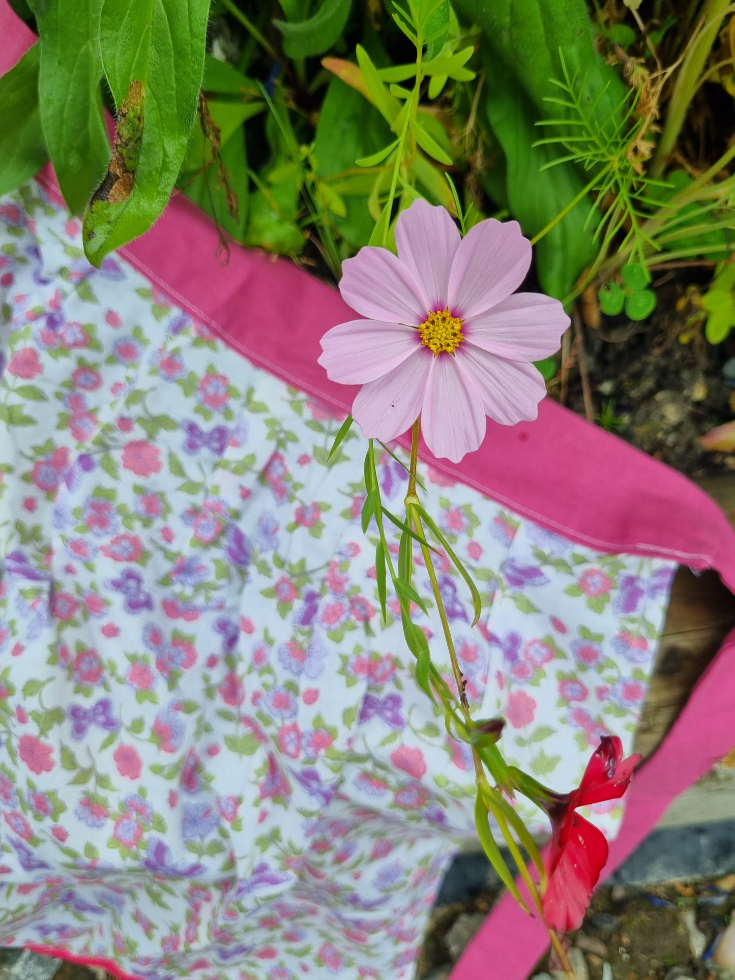 Apron Pinnie - Pink Floral with Butterflies