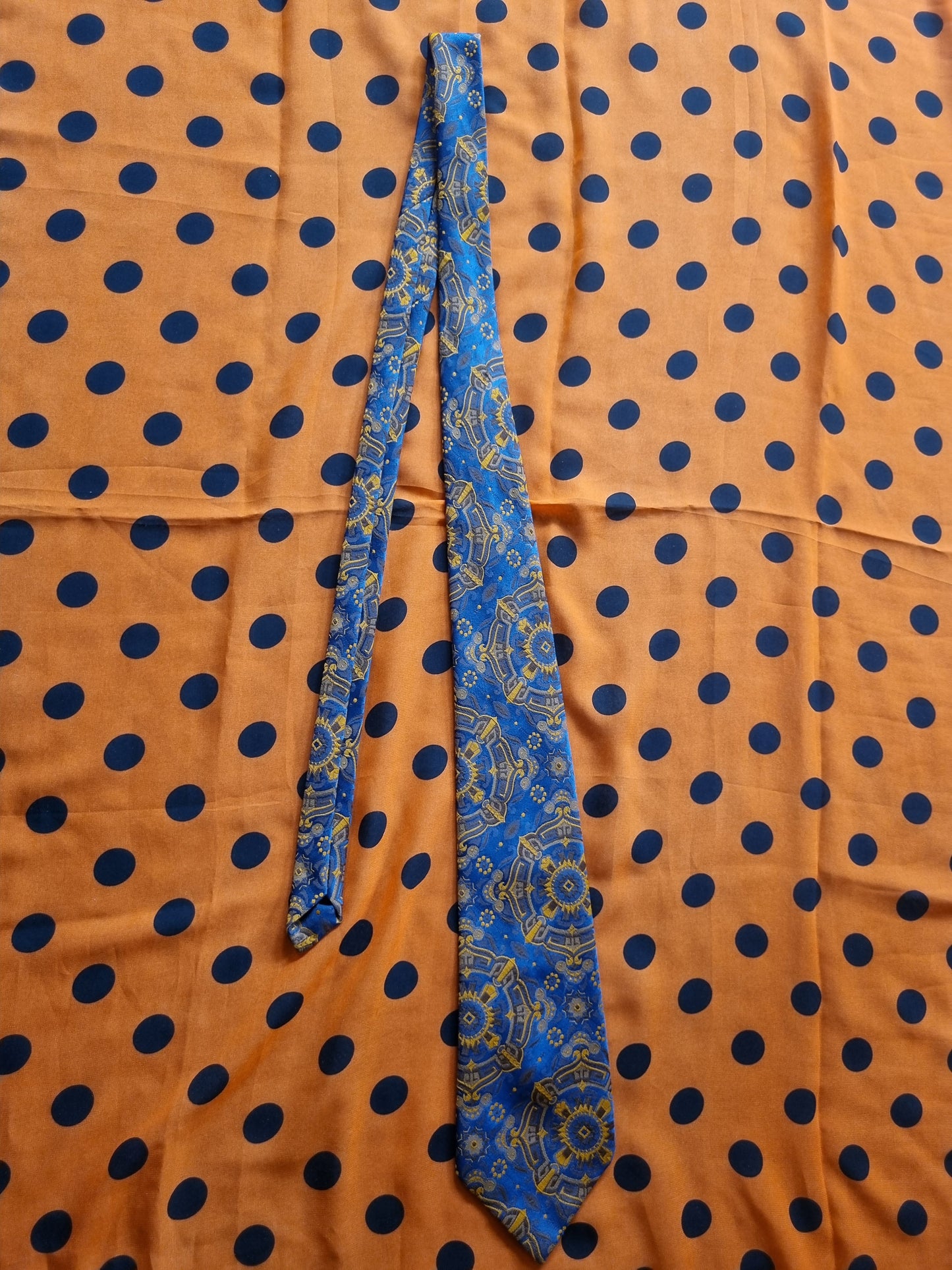 Vintage Tie - Blue and Orange Patterns