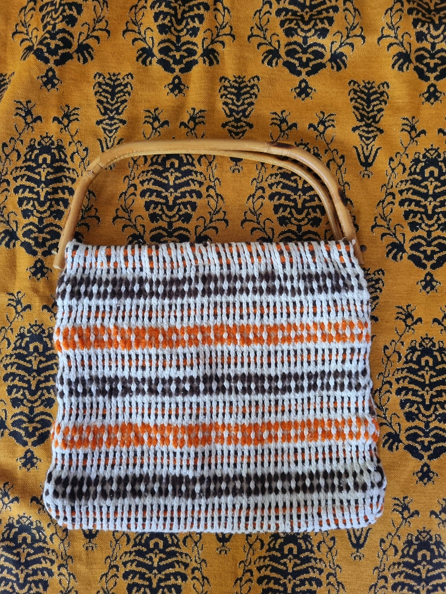 Vintage Bag - Bamboo Handles with Woven Fabric