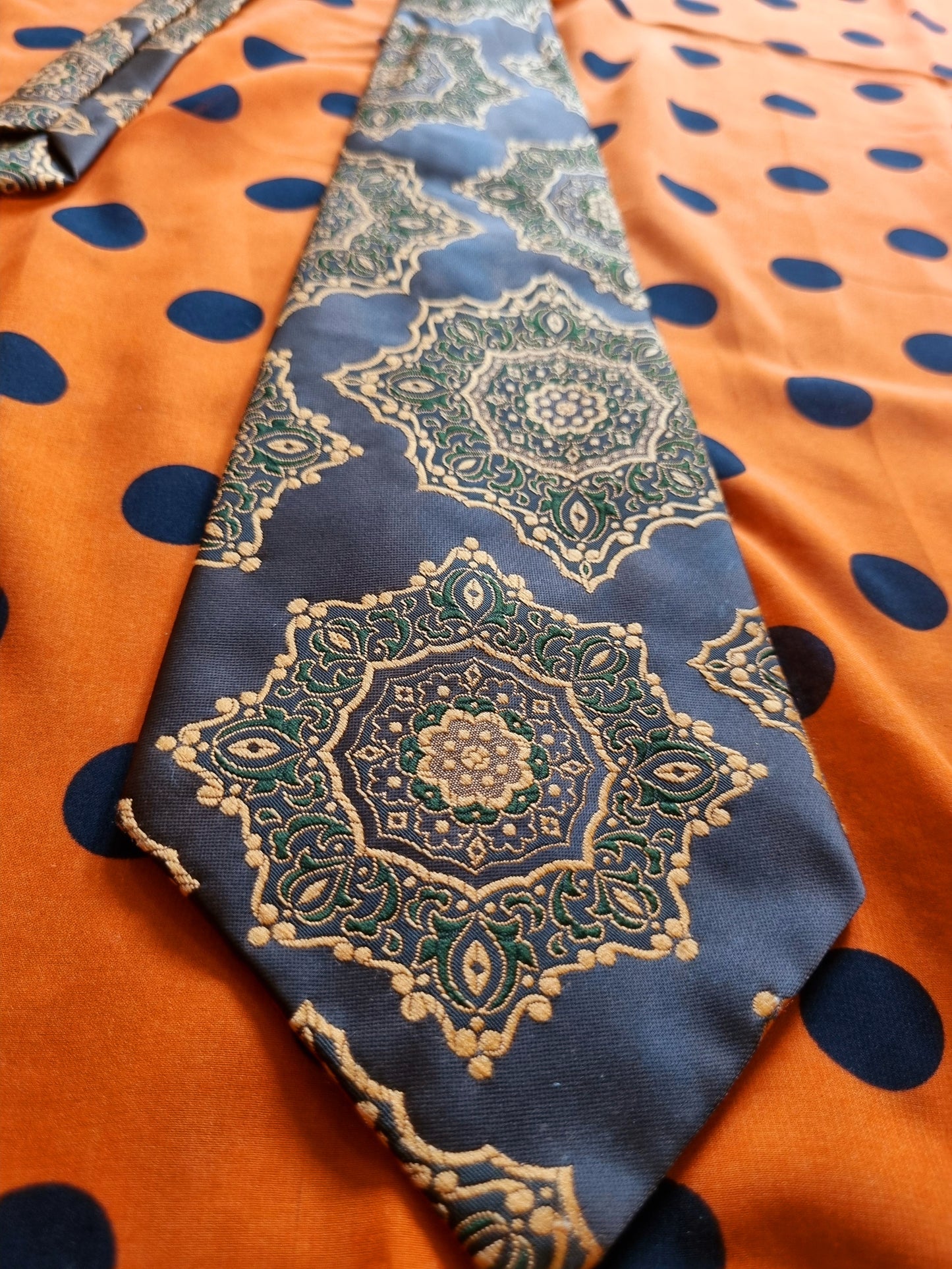 John Webster Tie - Brown with Orange Mandala Patterns