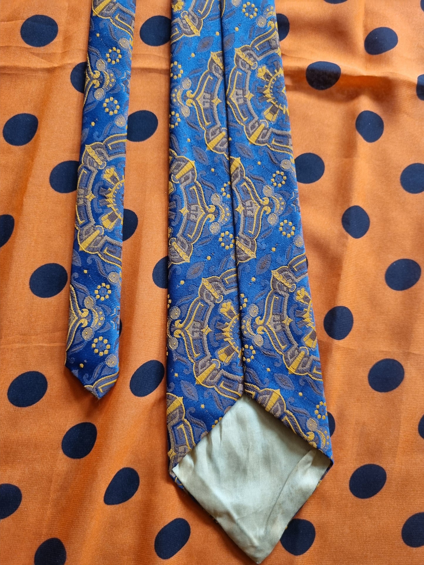 Vintage Tie - Blue and Orange Patterns