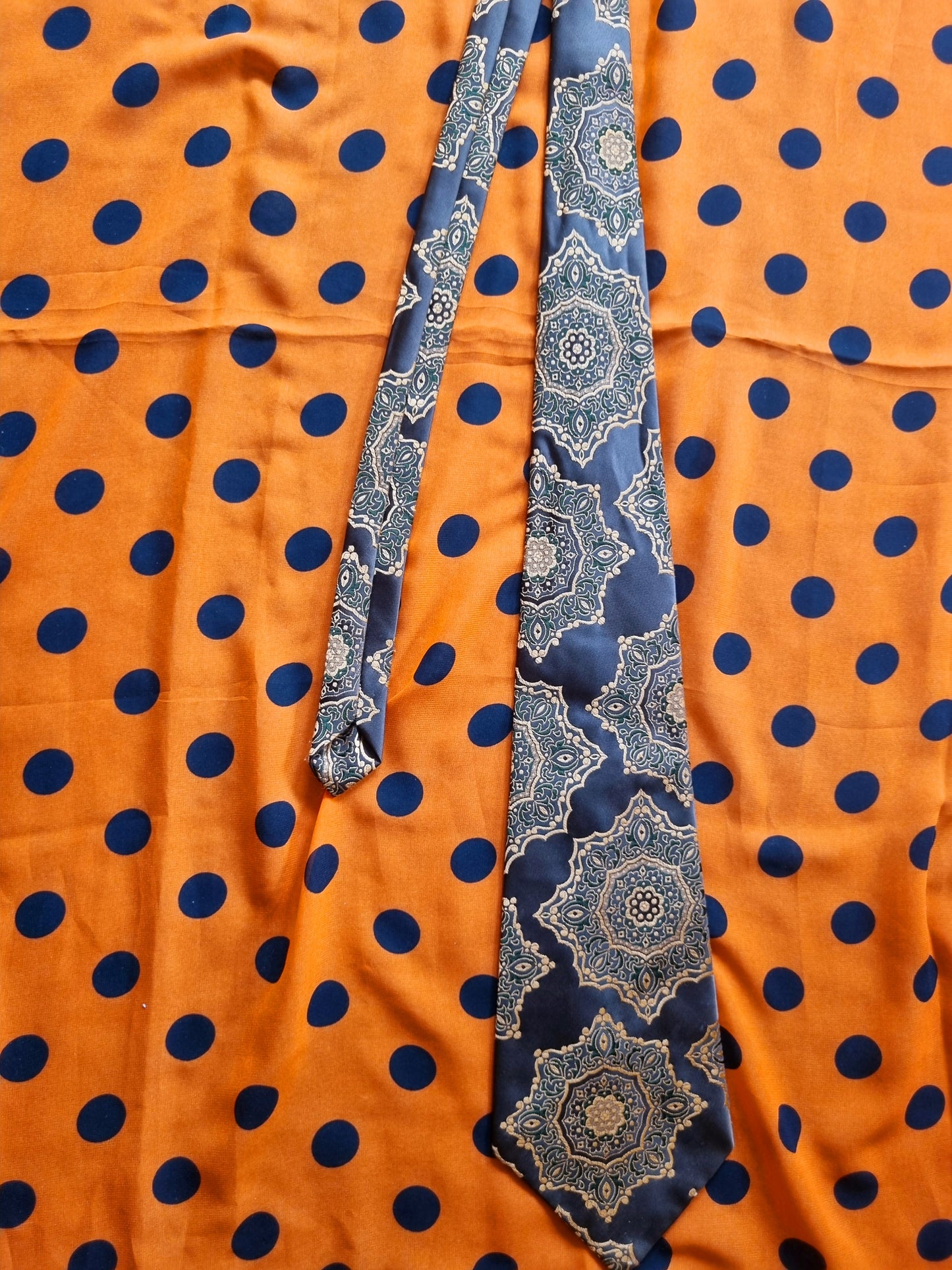 John Webster Tie - Brown with Orange Mandala Patterns