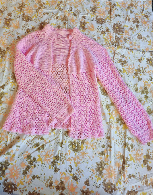 Pink Crochet Bed-Jacket (M-L)