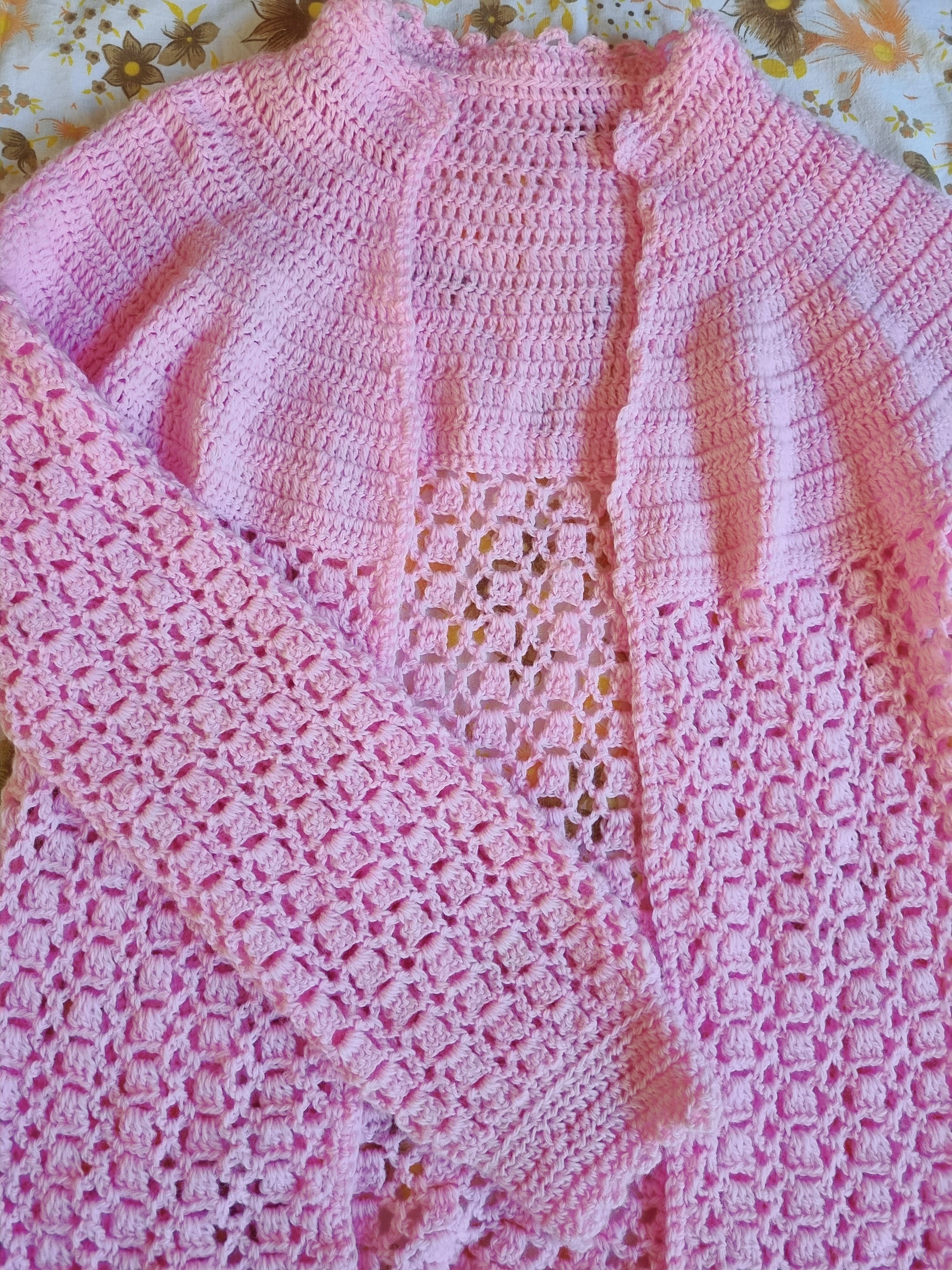 Pink Crochet Bed Jacket M L