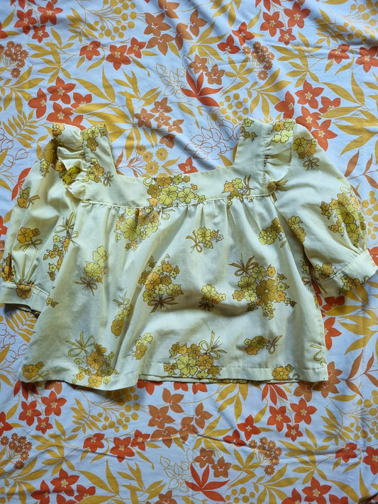 Retro Fabric Blouse - Yellow Floral (M)