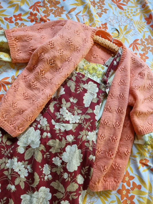 Short-Sleeved Cardigan - Handknit - Orange (M)