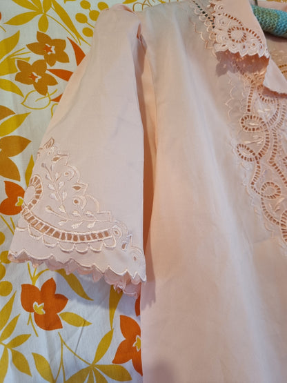 Vintage Blouse - Pale Pink With Embroidered Details (12-14)