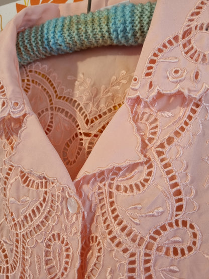 Vintage Blouse - Pale Pink With Embroidered Details (12-14)