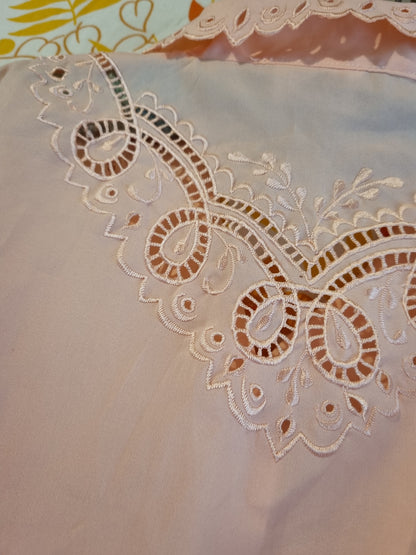 Vintage Blouse - Pale Pink With Embroidered Details (12-14)