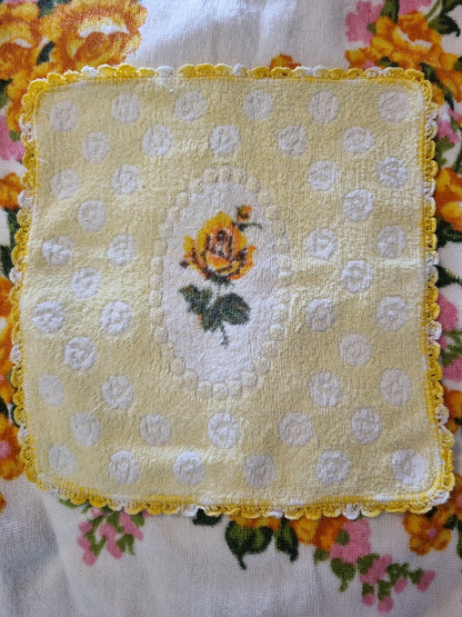 Vintage Facecloth - Crochet Edge (Yellow)