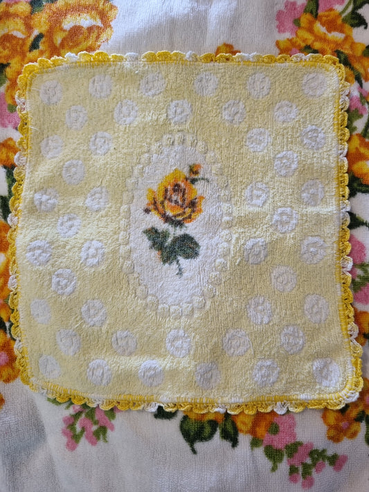Vintage Facecloth - Crochet Edge (Yellow)