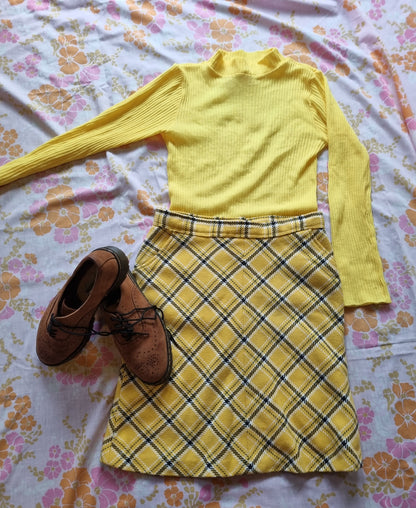 True Vintage Yellow Plaid Wool Skirt (S)