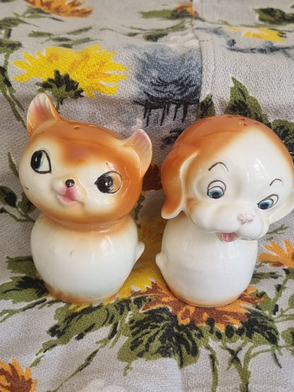 Vintage Salt and Pepper Shakers - Cat and Dog - Made in Japan