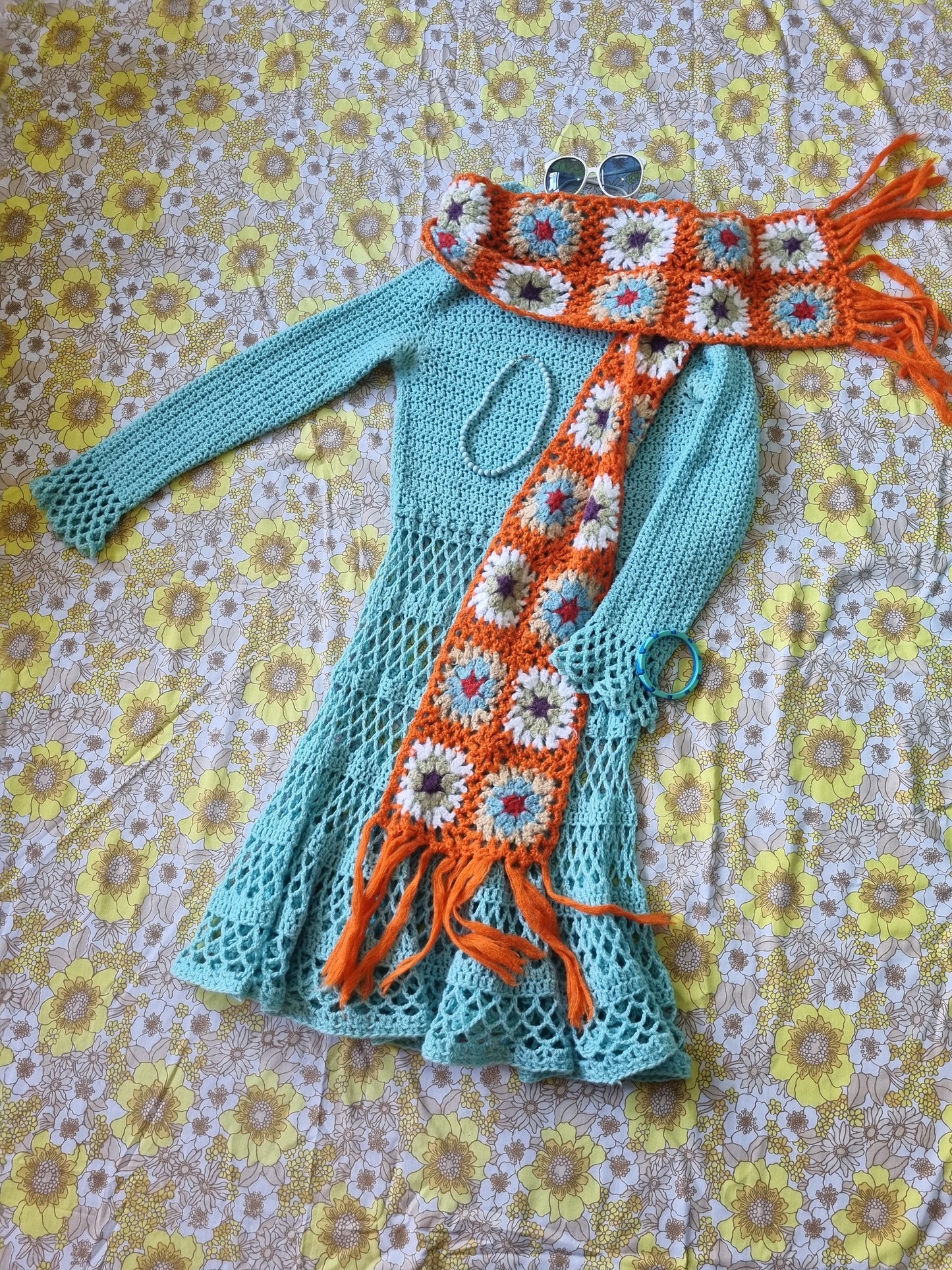 Vintage Crochet Wool Dress (Blue)