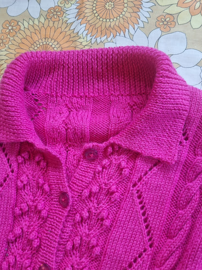 Handknit Wool Cardigan - Hot Pink (12-14)