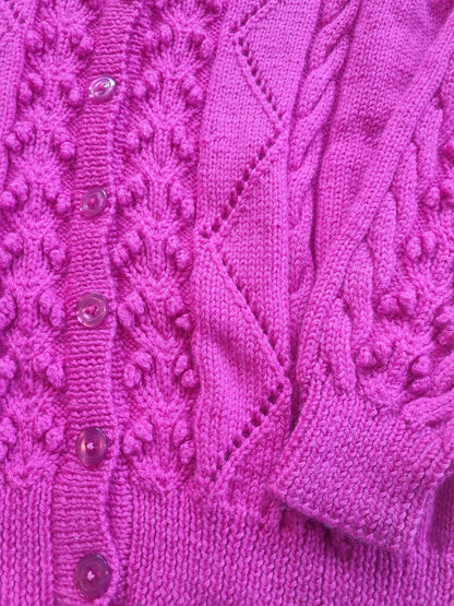 Handknit Wool Cardigan - Hot Pink (12-14)