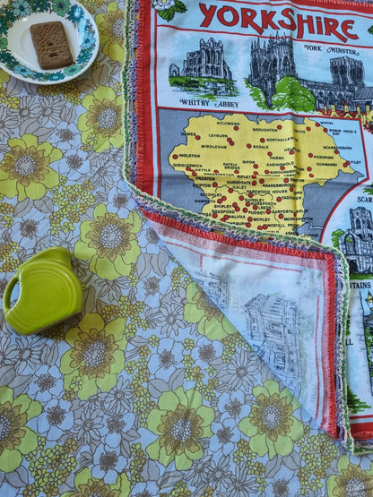 Souvenir Tea towel- Yorkshire - With Crochet Edging