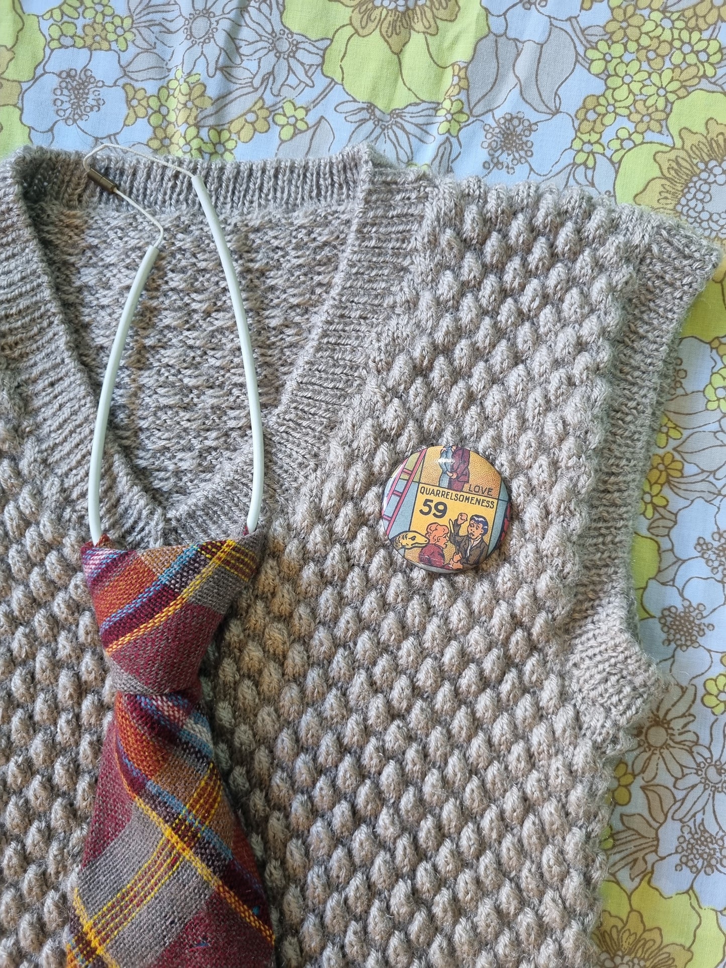 Handknit Vest - Light Brown Wool (M)