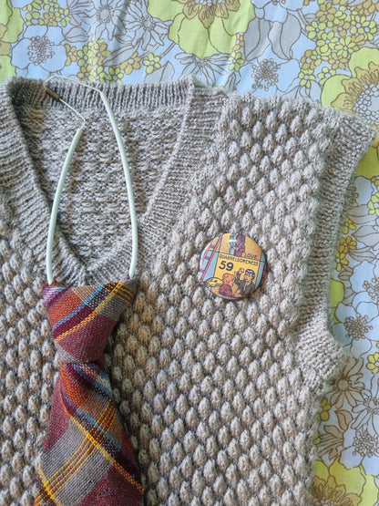 Handknit Vest - Light Brown Wool (M)