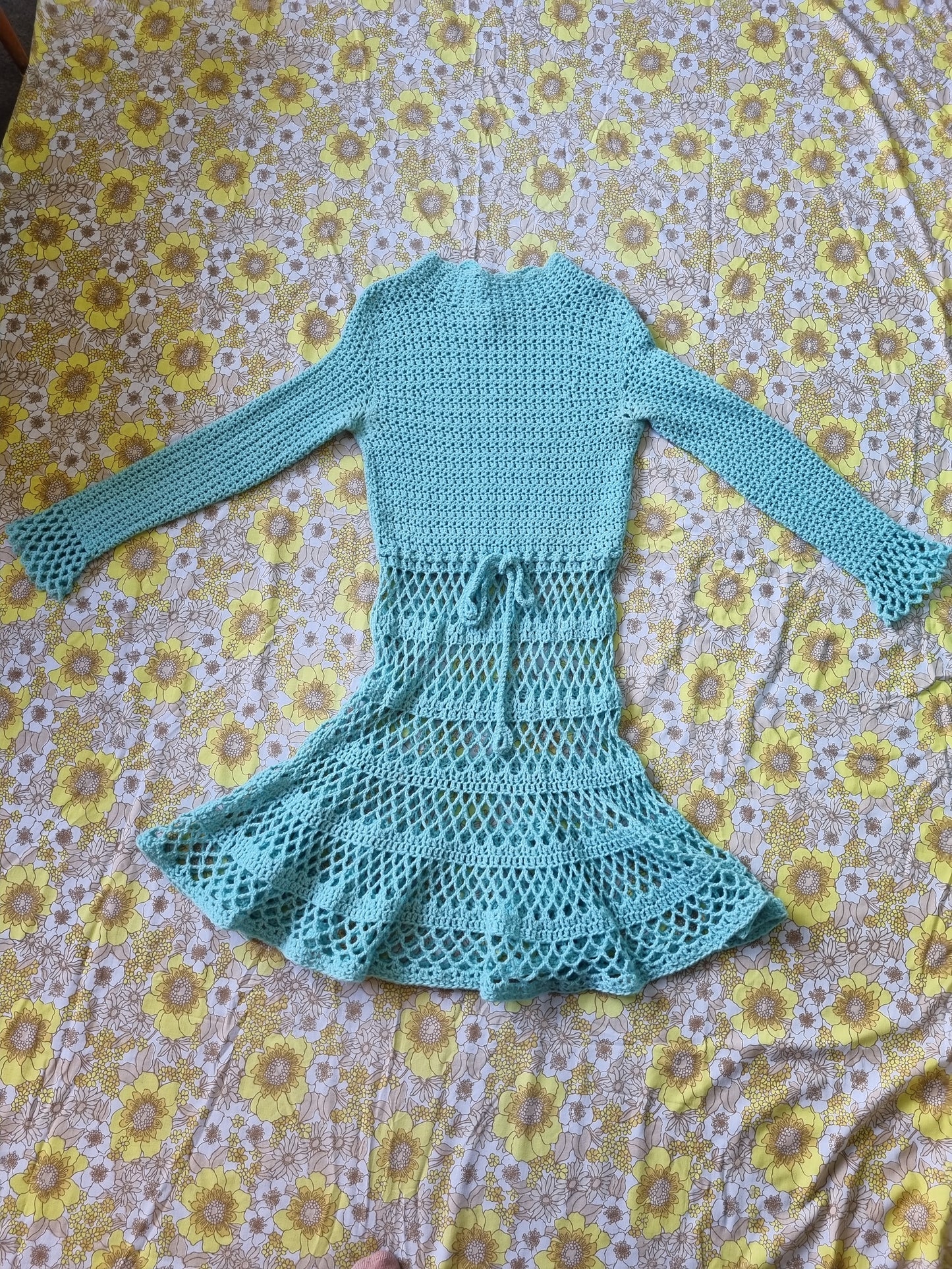 Vintage Crochet Wool Dress (Blue)