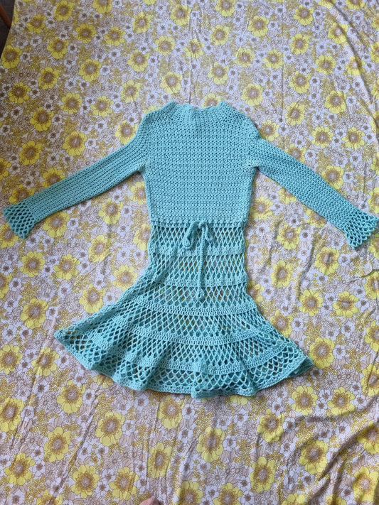Vintage Crochet Wool Dress (Blue)